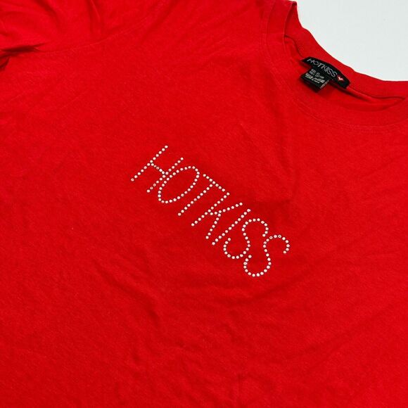 Woman's Hot Kiss Red Bedazzled Rhinestone Logo Long-sleeved Sweatshirt Blouse 2X - Picture 2 of 7